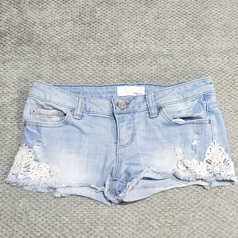 3/$15! Garage Light Jean Shorts With Lace And Cutoff Hem, Size 1